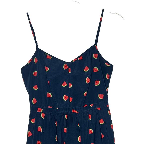 J CREW Watermelon Print Mini Cami Dress Sleeveless Fit & Flare Navy Blue Size 2 - Picture 2 of 8
